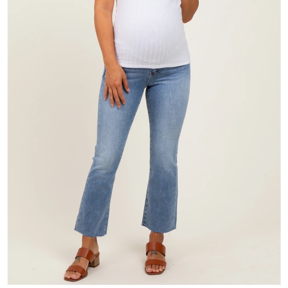 NWOT Pinkblush Light Blue Cut Hem Kick Flare Maternity Jeans